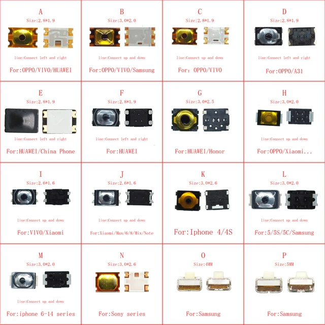 50 sztuk 3*2/2.8*1.9/2.6*1.6/4 MM włączanie i wyłączanie wewnętrznego przycisku sterowania dla Iphone Huawei OPPO Xiaomi Samsung VIVO Honor przełącznik głośności