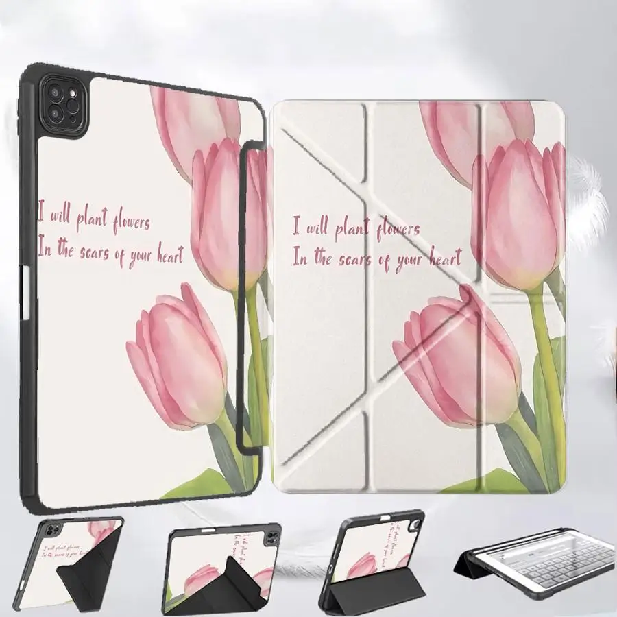 capa-suporte-para-tablet-ipad-pro-11ª-10ª-9ª-8ª-7ª-geracao-129-polegadas-air-4-5-m3-m2-m4-11-polegadas-pro-2025-mini-6-7-design-tulipa-rosa