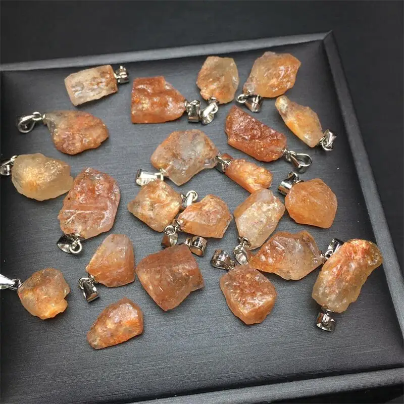 S925 Natural Freeform Golden Sunstone Pendant Crystal Carving Polishing Mature Charm Jewelry Birthday Present 2PCS