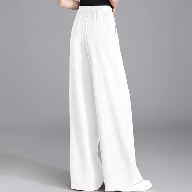 Hoge Taille Katoen Linnen Wijde Pijpen Broek Vrouwen Nieuwe Collectie 2025, Lente Vintage Stijl Effen Kleur Vrouwelijke Casual Broek M1463