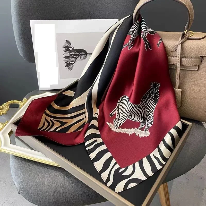 retro-wild-zebra-animal-square-scarf-70cm-burgundy-black-white-100-mulberry-silk-ladies-neck-hair-handbag-wrap-accessory
