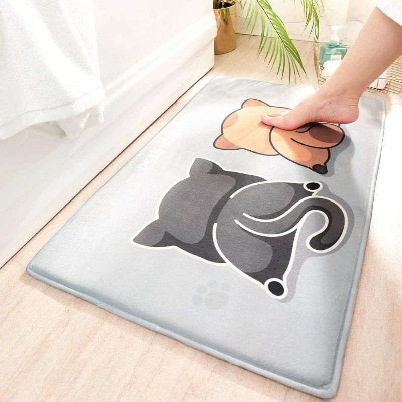 1Pc Flannel Polyester Cartoon Cat Animal Print Carpet Anti-Slip Indoor Outdoor Floor Rug Soft Easy To Clean Bathroom Kitchen Mat