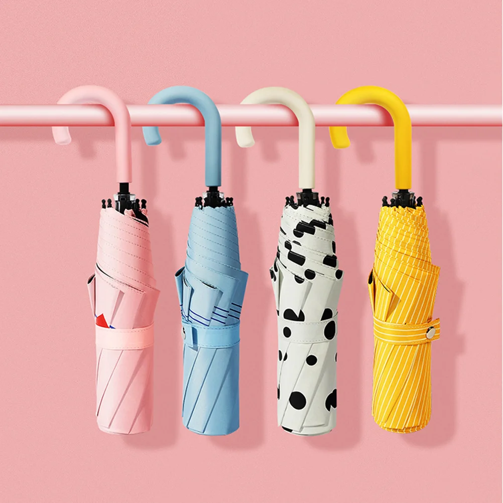 

U-Shape Handle Compact Sunshade Umbrella Lightweight Uv Protection Windproof Rain Shelter Folding Travel Unisex Small