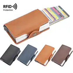 Automatic Pop-Up Double Aluminum Case Card Sleeve Buckle Men's Short Wallet Large Capacity Card Holder