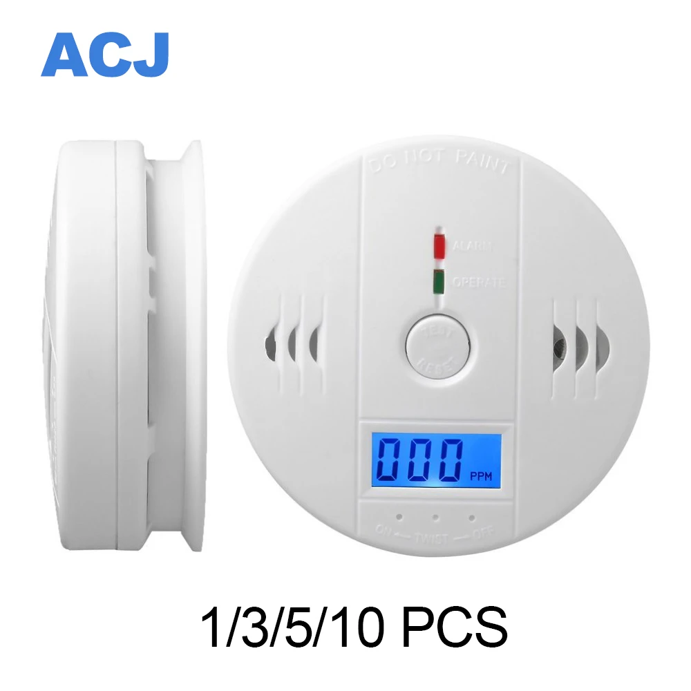 

5/10pcs Home Security 85dB CO Sensor Alarm Carbon Monoxide Poisoning Alarm Detector Warning High Sensitive LCD Photoelectric