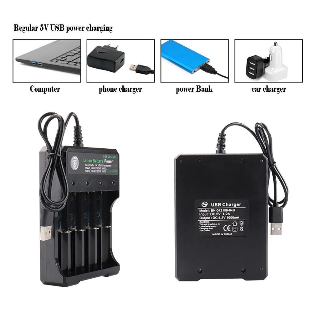 18650 Battery USB Charger 1/2/4 Slots Rechargeable Lithium Battery Charger With LED Light Charging For 18650 16650 14650 16340