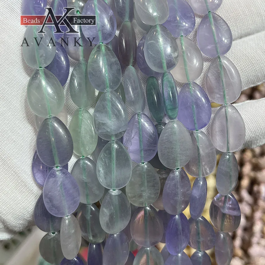 Natural Crystal Color Fluorite Water Droplet Melon Seeds Shape Loose Beads Jewelry Making DIY Necklace Bracelet Accessory 15''