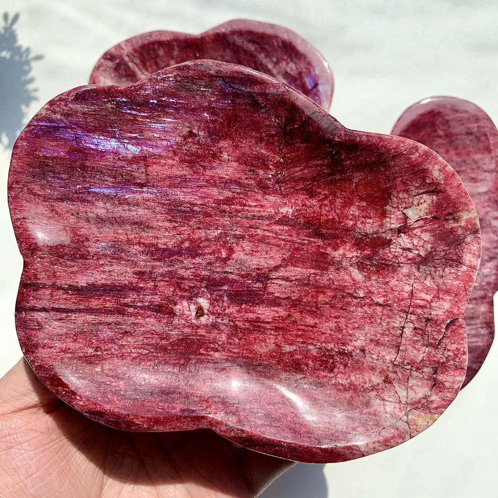 

Natural Red Moonstone Bowl Sculpture, Handcrafted Gem Vessel, Spiritual Mineral Art Adornment for Meditation Souvenir