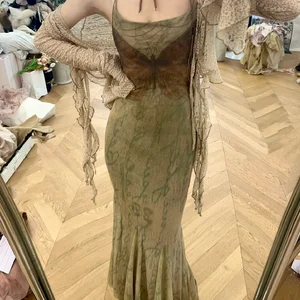 Set of two pieces of cut cardigans and vintage dress, thin waist tunic, sexy dress with butterfly print, casual grunge, y2k vintage aesthetics, japanese chic 10 Main Sales Butterfly Dress - №8