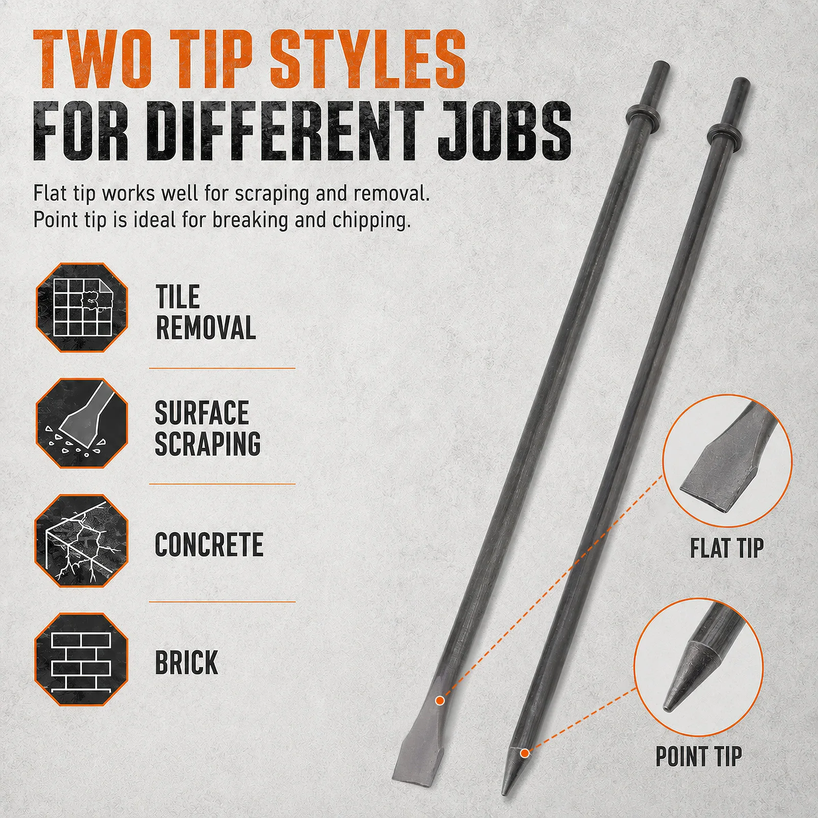 2 pcs Chromium-Molybdenum Steel Chisel Bit Set for Masonry,  0.39 in Shank