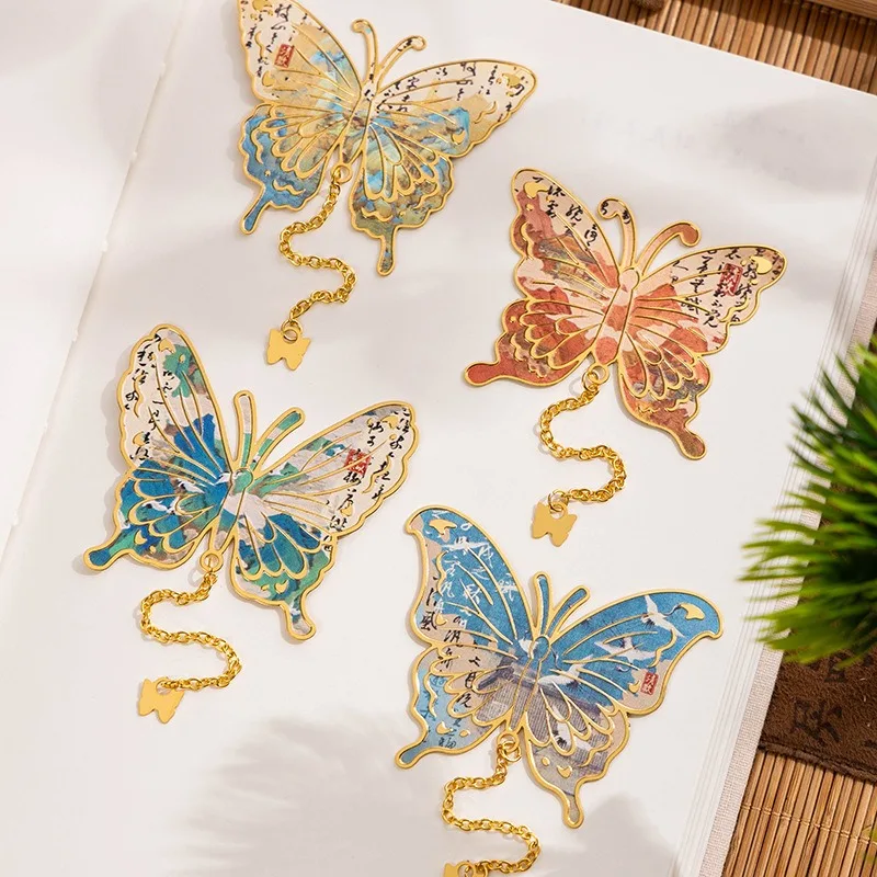 1Pc Painting Butterfly Metal Bookmark Retro Bronzing Bookmark With Chain Gifts For Book Lovers Readers Writers Friends Adults