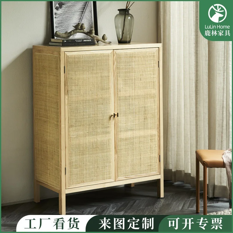 

Rattan locker, simple modern household household small apartment entrance, Nordic solid wood breathable storage cabinet