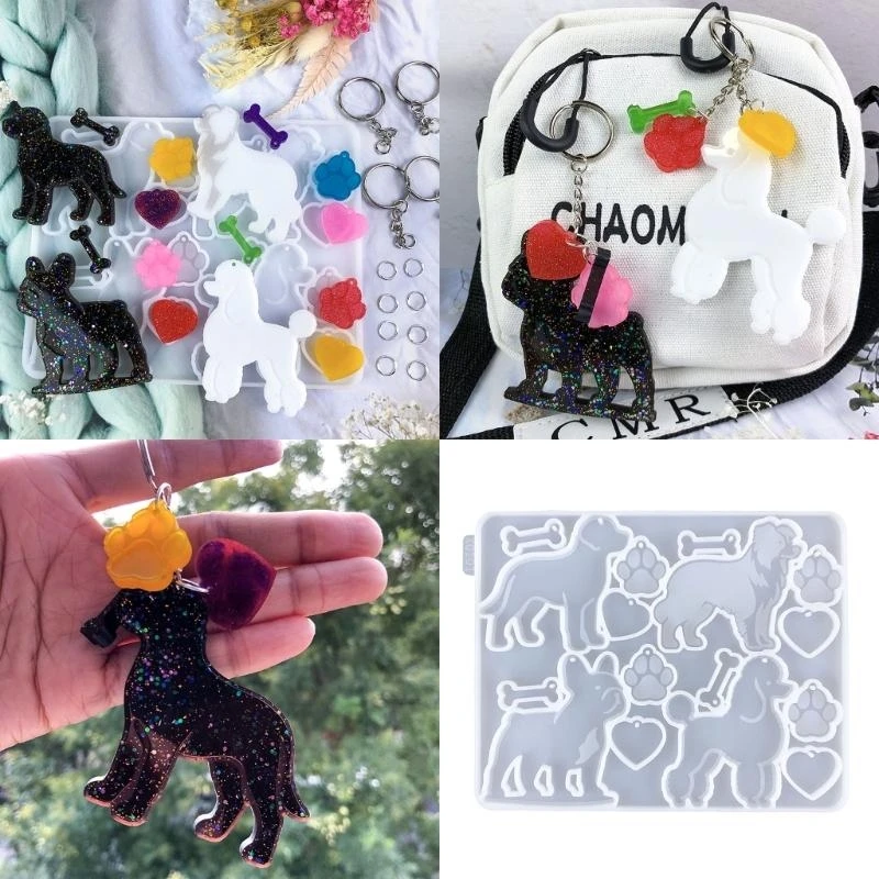  Silicone Keychain Molds Pendant Molds Clay Mould Dog Series Pendant Molds Silicone Hand Making Supplies for Pendant