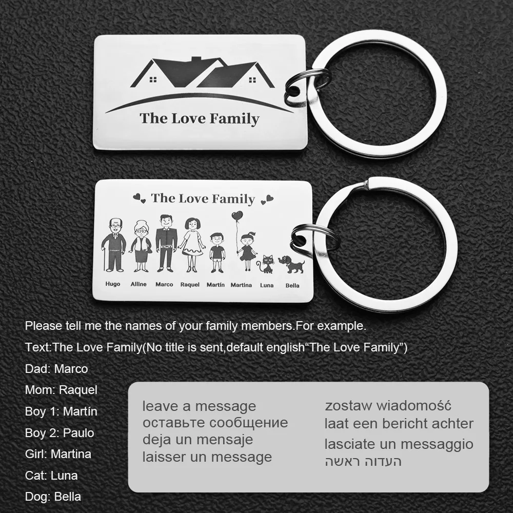 Personalized Family Keychain Stainless Steel Parents Children Present Families Member Customized Keyring Key Chain Ring Holder