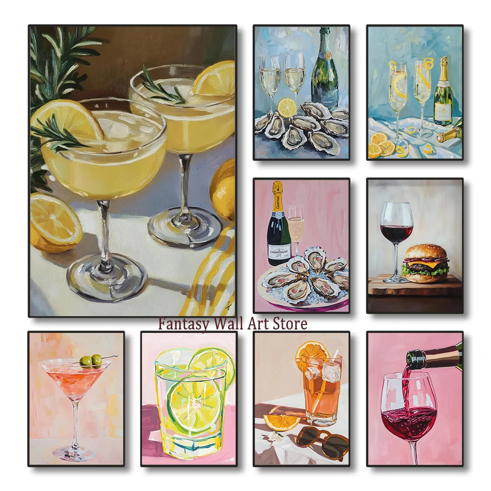 Food Kitchen Cocktail Wine Art Decor Canvas Printing Poster Kitchen Dining Room Living Room Aesthetic Wall Decor Foodies Prints