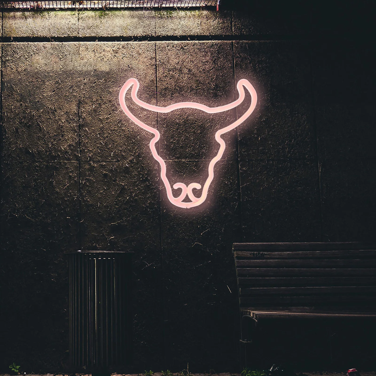 Neon Sign Bull Head Cool Comfortable Feeling Dual Use USB Simple Structure Easy Operate Window Wall Decoration