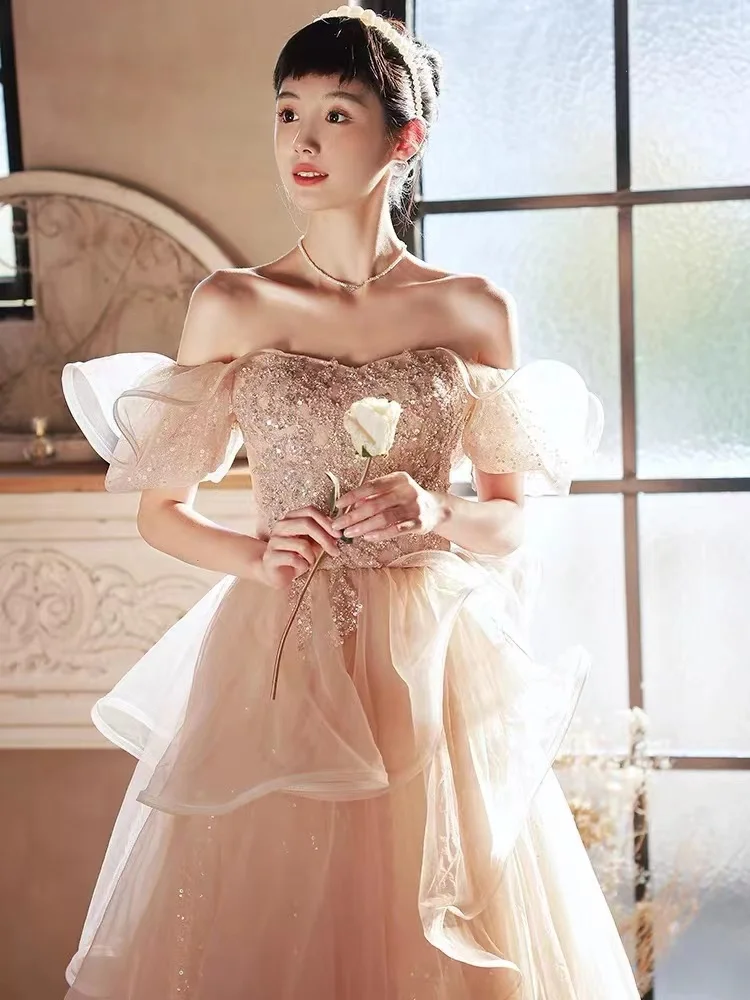 Abiti da sera formali da donna rosa Sweetheart Squisite paillettes Appliques Senza maniche con spalle scoperte Abiti da ballo lunghi fino al pavimento