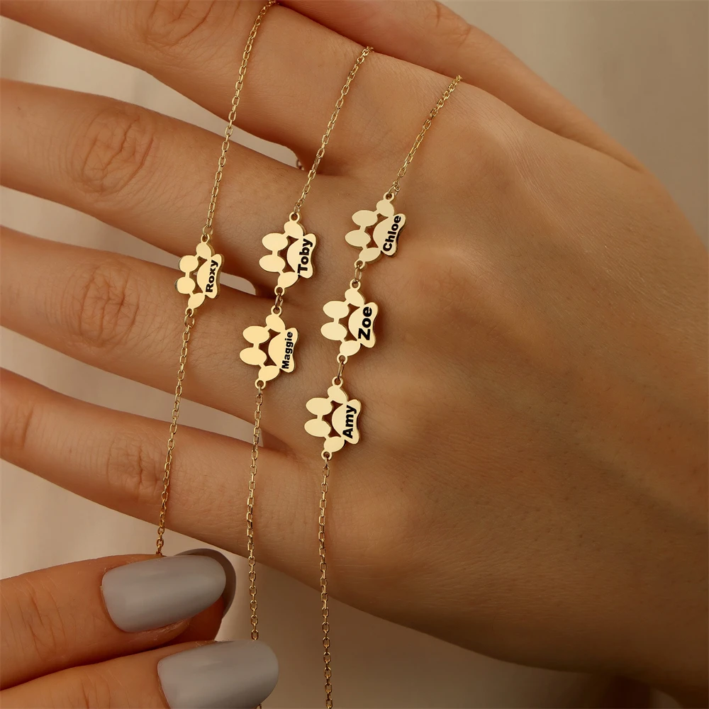 Custom Lovely Animal Bracelet Personalizado Minimalist Jewelry Dog Cat Paw Print Name Bracelets Pulsera For Women