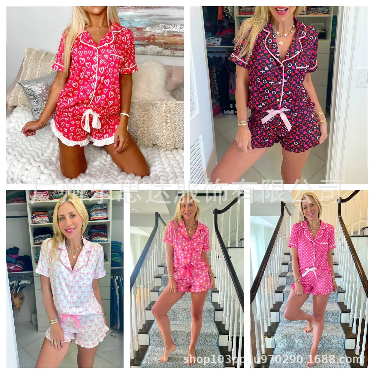 

Пижамный комплект с короткими рукавами и принтом в виде сердца на День святого Валентина, милые шорты, мягкая хлопковая одежда для сна и отдыха, весна-лето, сексуальный, для женщин