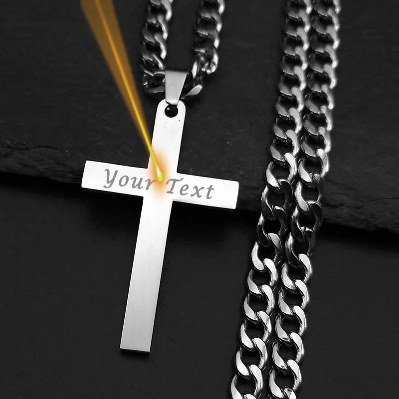 Customized Text Christian Hip Hop Jesus Cross Necklace Personalized Stainless Steel Jewelry Women Men Religious Collier Croix ﻿