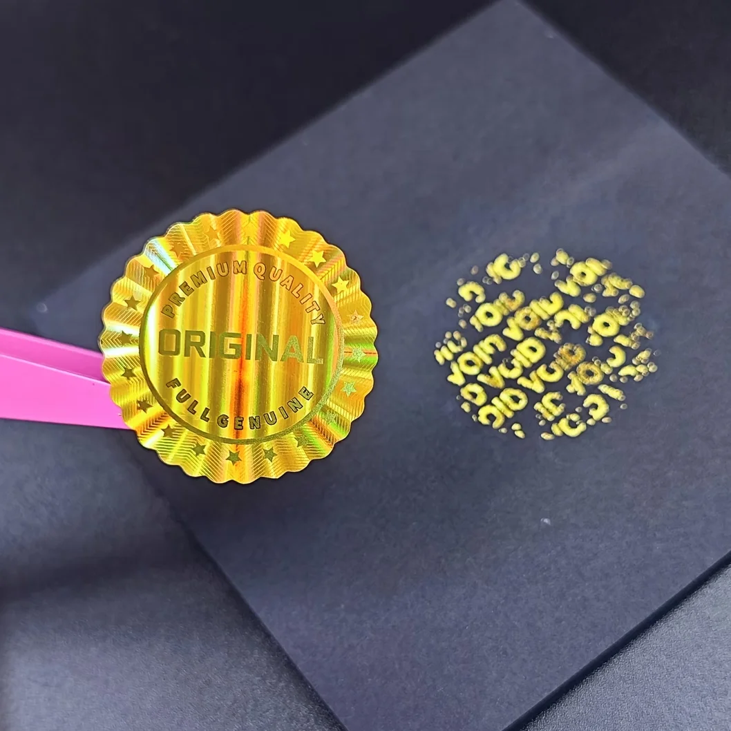 1000pcs Golden Hologram Laser Label Stickers, Flower Pattern Disposable Warranty Tamper Proof Security Original Labels Sticker