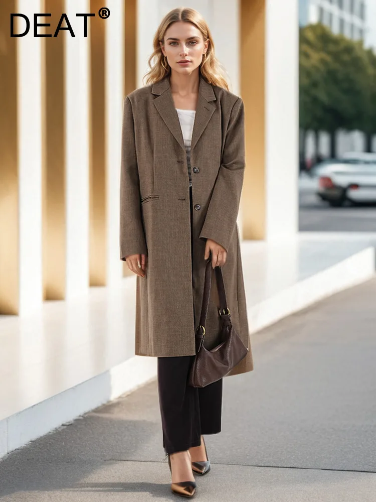 Deat Mode Dames Trenchcoat Gekerfde Enkele Rij Knopen Zakken Losse Rug Asymmetrische Split Windjack Herfst 2024 Nieuwe Cpdb219