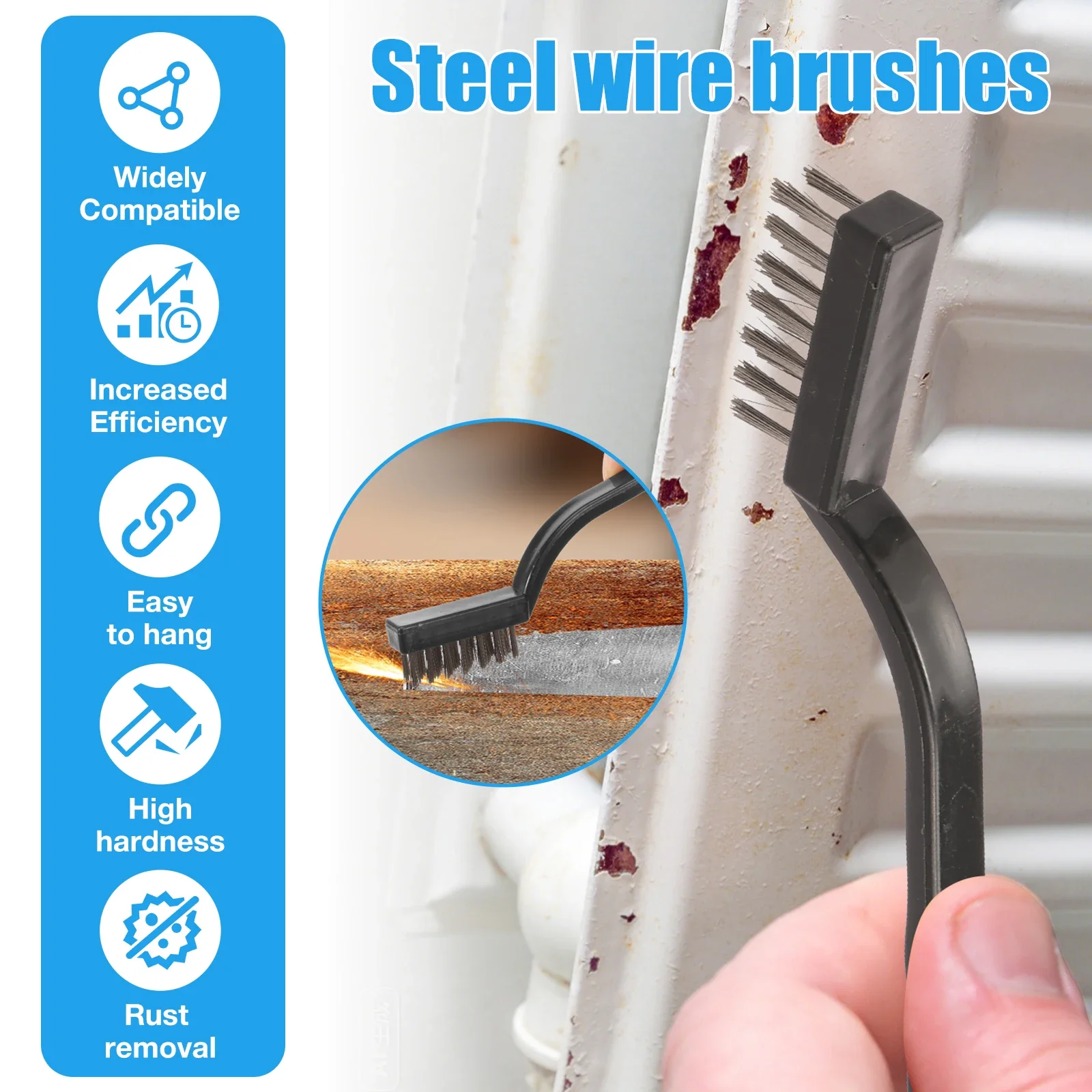 مجموعة فرش سلكية صغيرة مكونة من 60 قطعة، فرشاة احترافية من الفولاذ المقاوم للصدأ مع فتحة تعليق بمقبض مريح لإزالة الصدأ المعدني