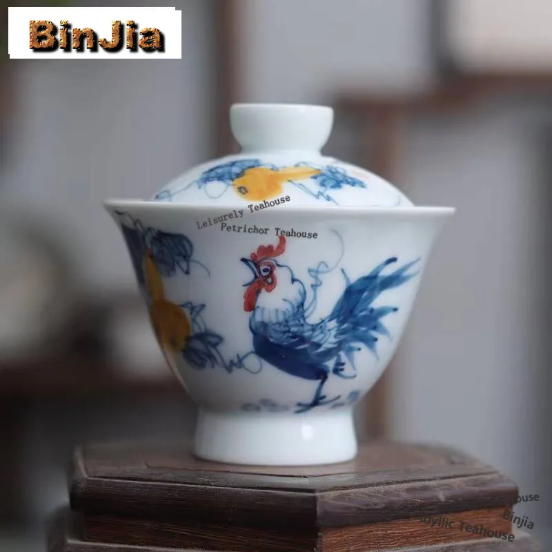

170 мл ручная роспись цыпленок Gaiwan элегантный сине-белый фарфор чайный тюрен чайный сервиз чаша китайский чайный набор украшения