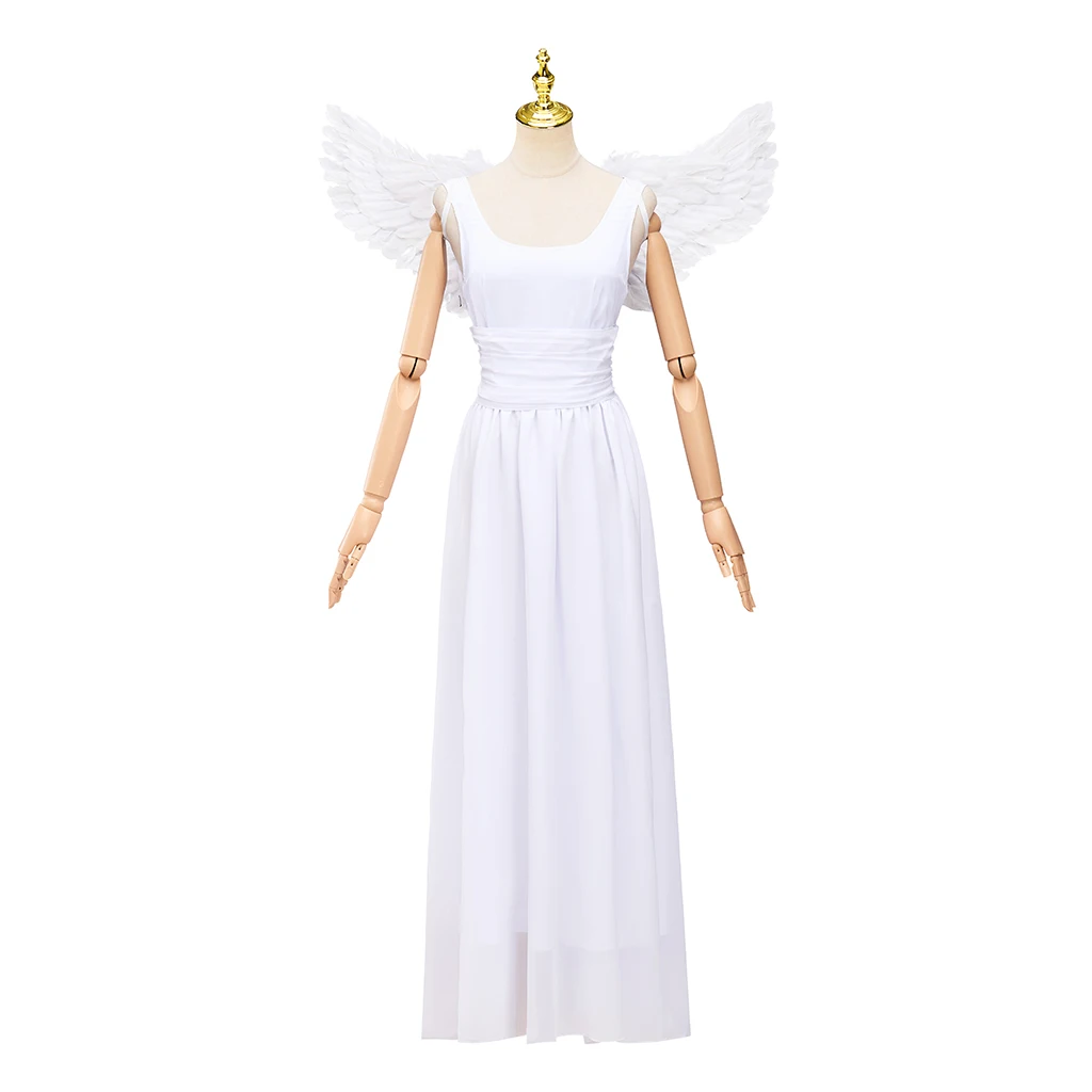 

Romeo and Juliet Cosplay Costume Juliet Angel Costume Dress With Wings Sleeveless Strap White Dress Halloween Disguised Outfit