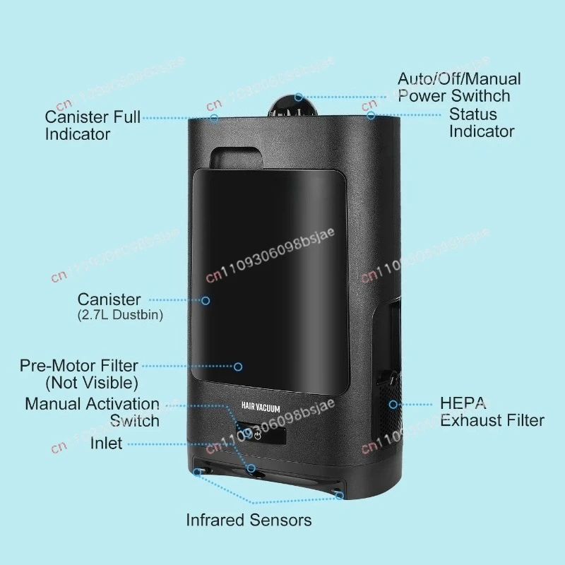 Barbershop hair salon professional far infrared induction automatic hair shredding black vacuum cleaner