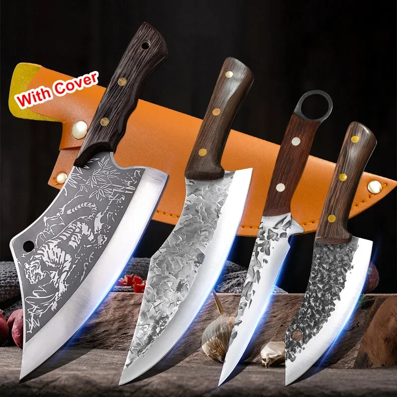 Camping Fishing Hunting Outdoor Knife Stainless Steel Hand Forged Butcher Boning Knife Cleaver Meat Chef Kitchen Knives Survival