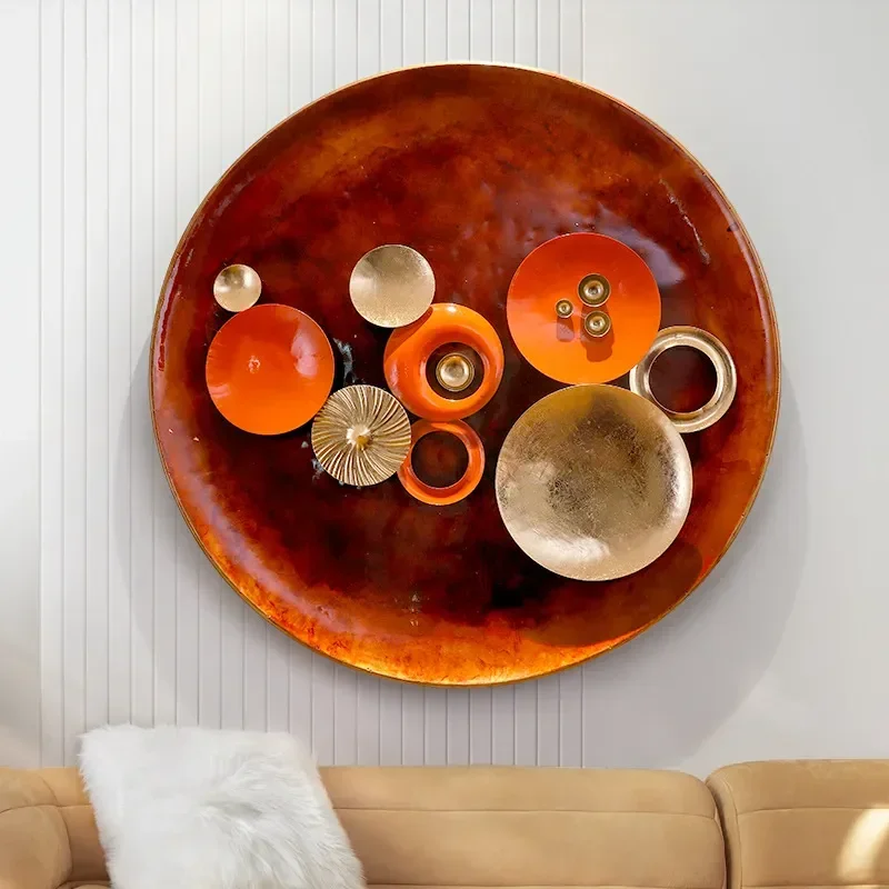 New Chinese Style Entrance Background Wall Decor Creative Restaurant Circular Pendant 3D Wall Art Decoration