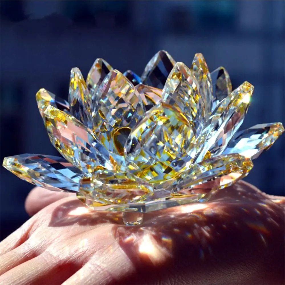 60-140mm Crystal Lotus Flower Figurine Lotus Flower Decor Paperweight Table Ornaments Lotus Flower Ornament Multi-Color