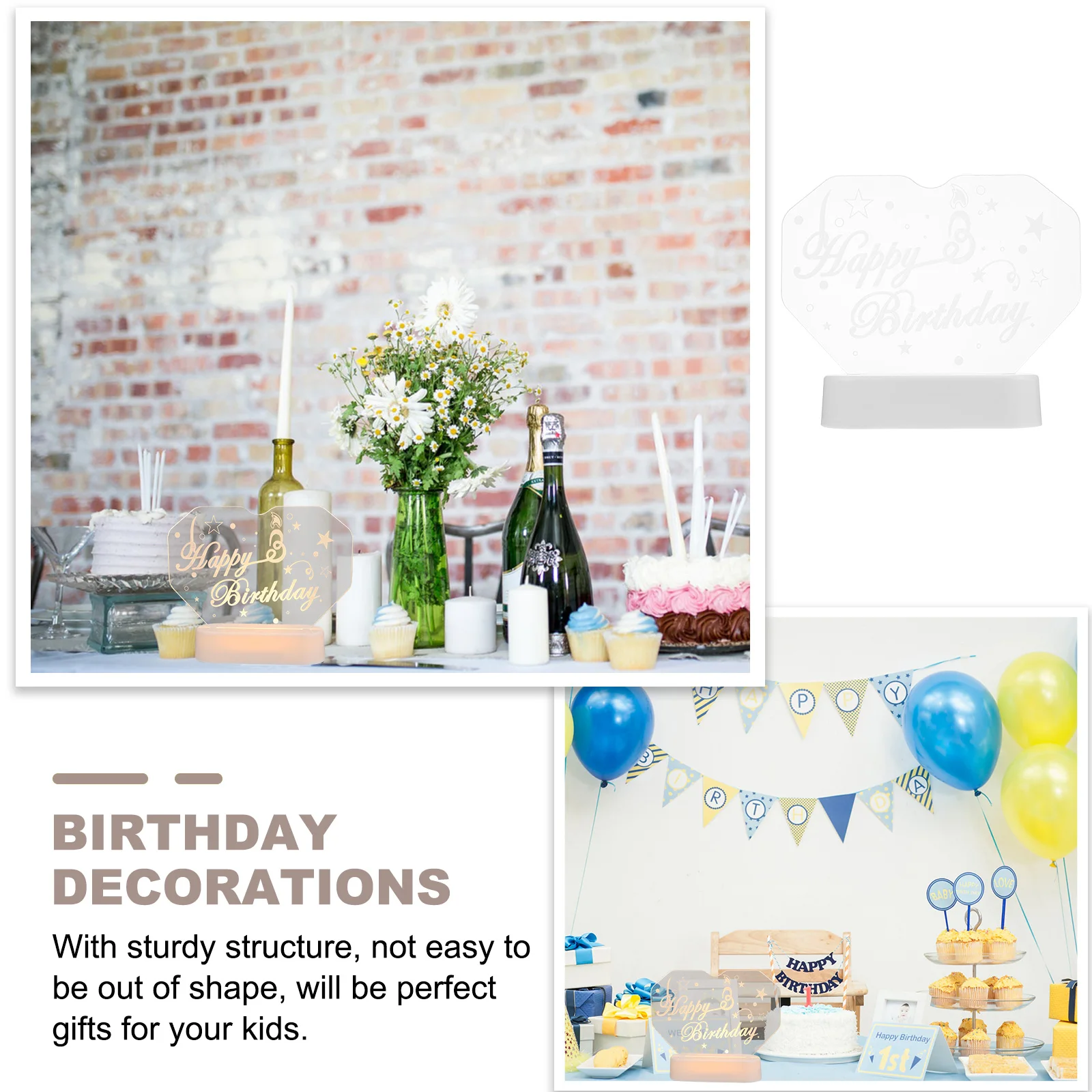 

Sturdy Happy Birthday Led Light Sign Durable Decoration For Party Home Kids Gifts Ornament Bright Glow Stable Structure Birthday
