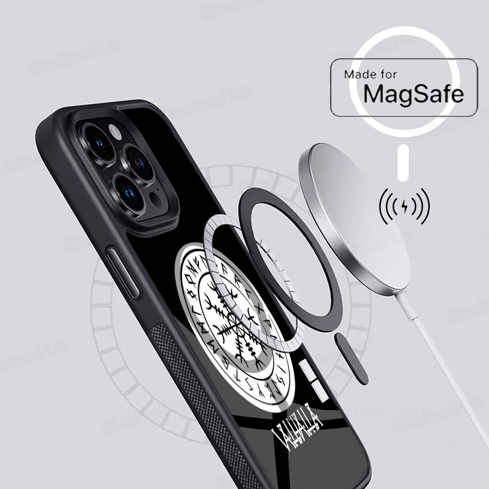 V-Viking V-Vegvisir Logo Handyhülle Magesafe Magnetic Wireless Charge Case für iPhone 16 11 12 13 14 15 Pro Max Plus Mini