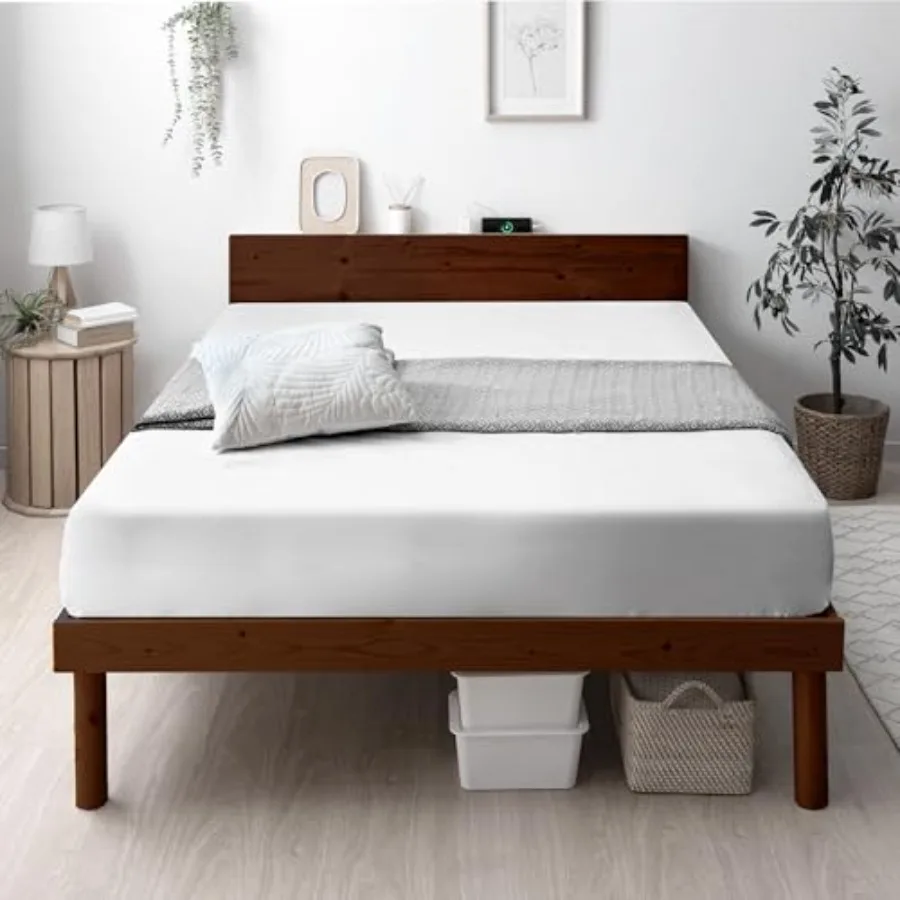 

Tansu no Gen Bed Frame with Headboard and Charging Station Solid Nordic Pine Wood No Box Spring Needed Easy Assembly 49604351 1