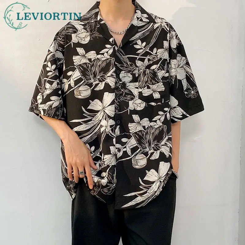 2023 Summer Fashionable Floral Print Shirt For Men Hip Hop Thin Ice Silk Short Sleeve Beach Tops Shirt Male Streetwear