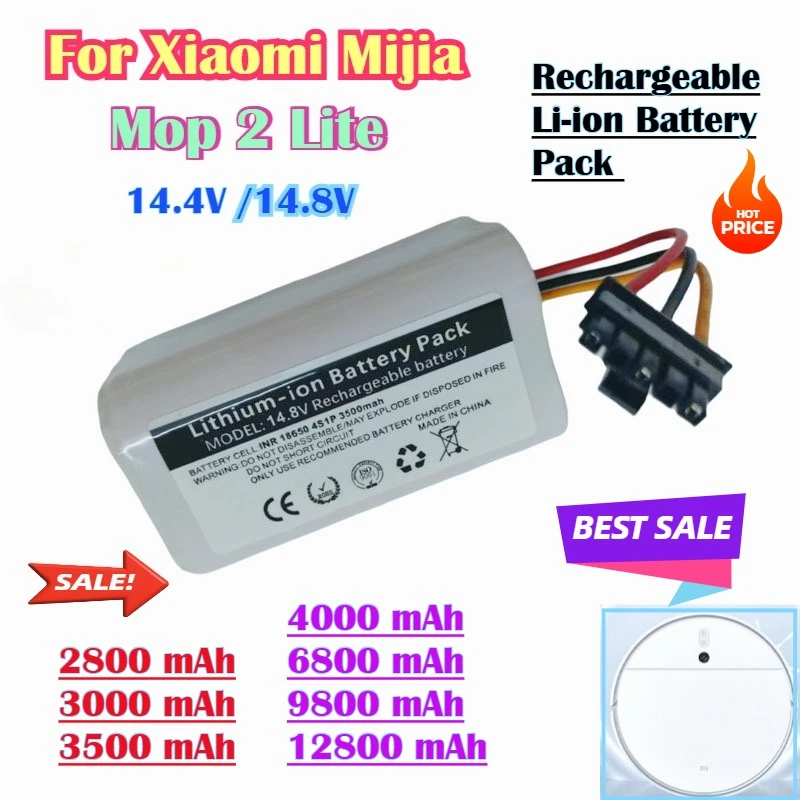 

100% New Original 14.4V 6800mAh Rechargeable Li-ion Battery Pack for Xiaomi Mijia Mi Robot Vacuum Mop2 Lite MJSTL Battery Backup