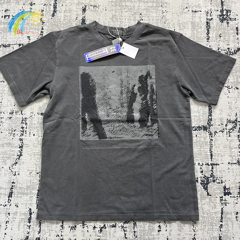 High Quality Fuzzy Graphic Digital Direct Printing Cavempt T-Shirt Men Women Streetwear Vintage Washed Batik Cav Empt C.E Tee