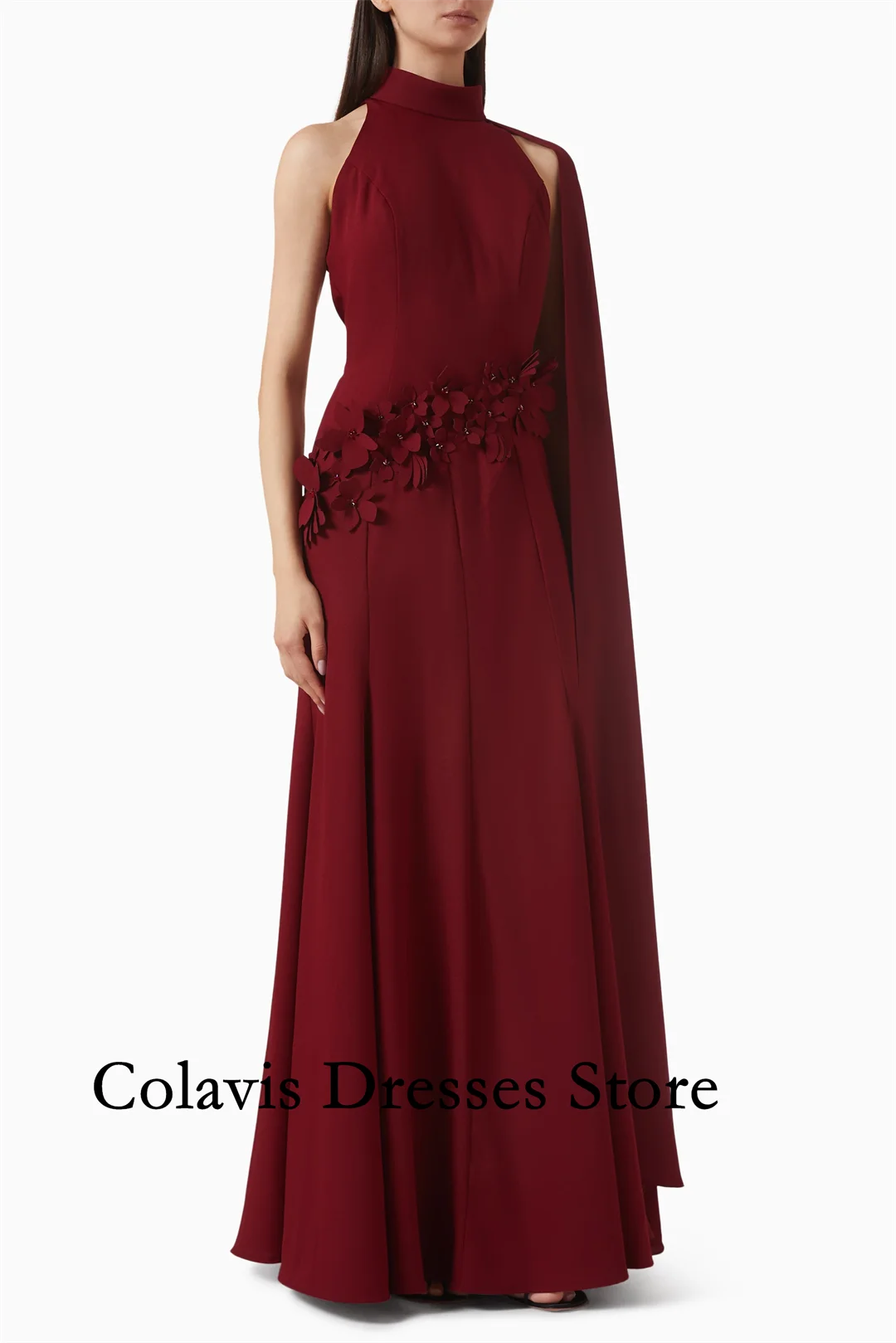 

2025 Customized 3D Floral Applique Dress Burgundy Crepe Prom Dresses Evening Dress Women Evening Gowns Formal Party Dress