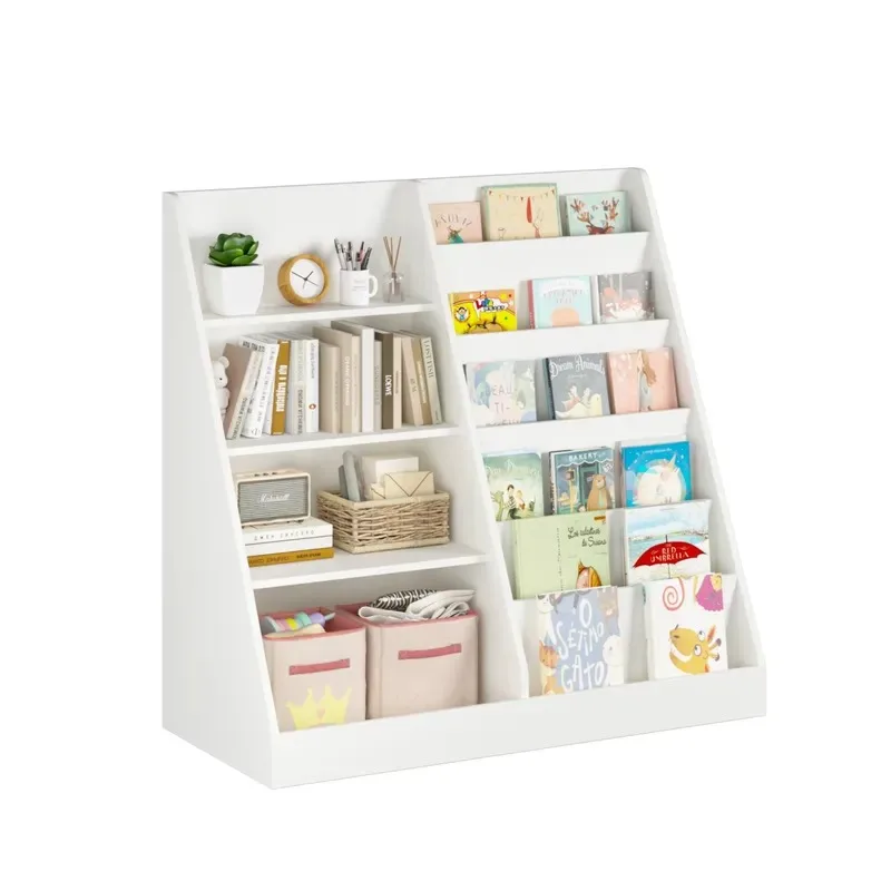 4 Layer Wooden Children Bookshelf Toy Storage Rack Multi Functional Bookcase Display Shelf for Kids Room Playroom Nursery