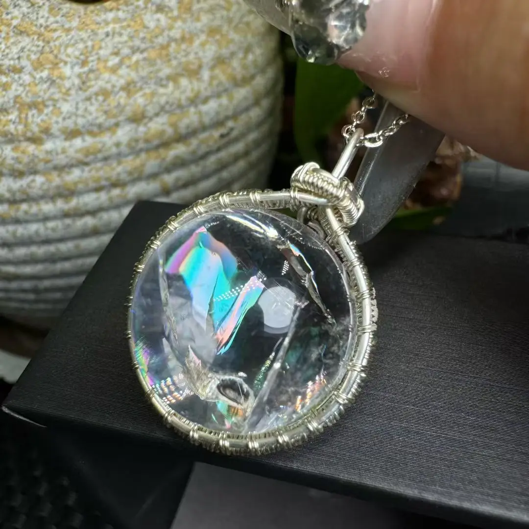 

1 Pc Natural Rainbow Rock Quartz Smoky Quartz Pendant Sphere Wire Wrapping Reiki Healing Stone Jewelry Gift Women Men