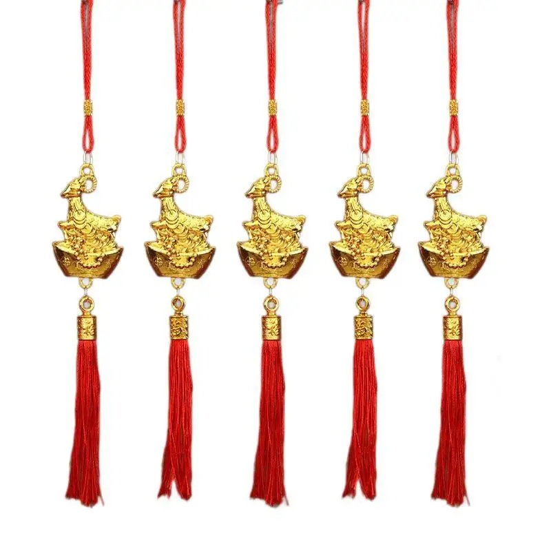 1Pcs Gold Lucky Design Red Tassels Chinese New Year 2027 Goat Hanging Ornaments For Spring Festival Home Wall Decor