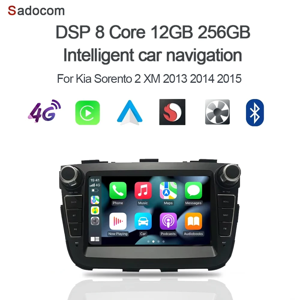 Dsp carplay android 12.0 carro dvd player 256gb rom 8gb ram bluetooth gps autoradio wifi para kia sorento 2 xm 2013 2014 2015