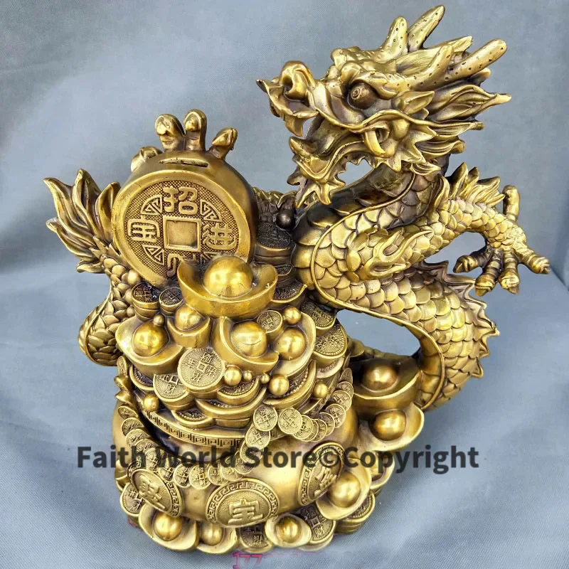 37CM LARGE # HOME Shop hall TOP decoration ART FENG SHUI Business Good luck bring in wealth Drawing Money royal dragon Statue