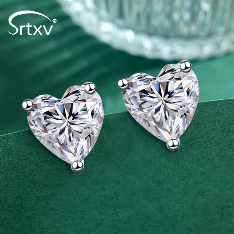 2CTTW Heart Moissanite Stud Earrings For Women S925 Sterling Silver Ear Studs Earrings Wedding Party Birthday Fine Jewelry Gifts