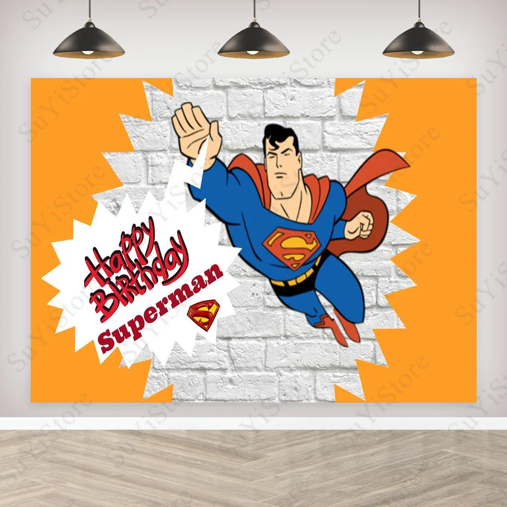 Superhero Superman Photography Backdrop DC Comics Boys Birthday Party Decoration Banner Photo Background Booth Props