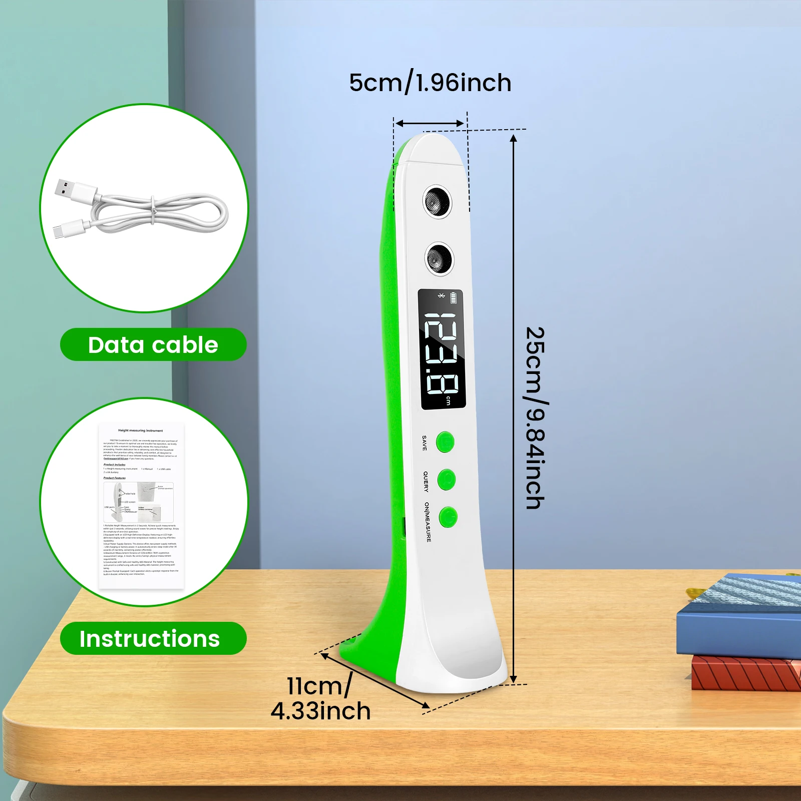 Ultrasonic Height Measuring Stadiometer Handheld Height Measuring Ruler Household Portable LCD Digital Height Measuring Device