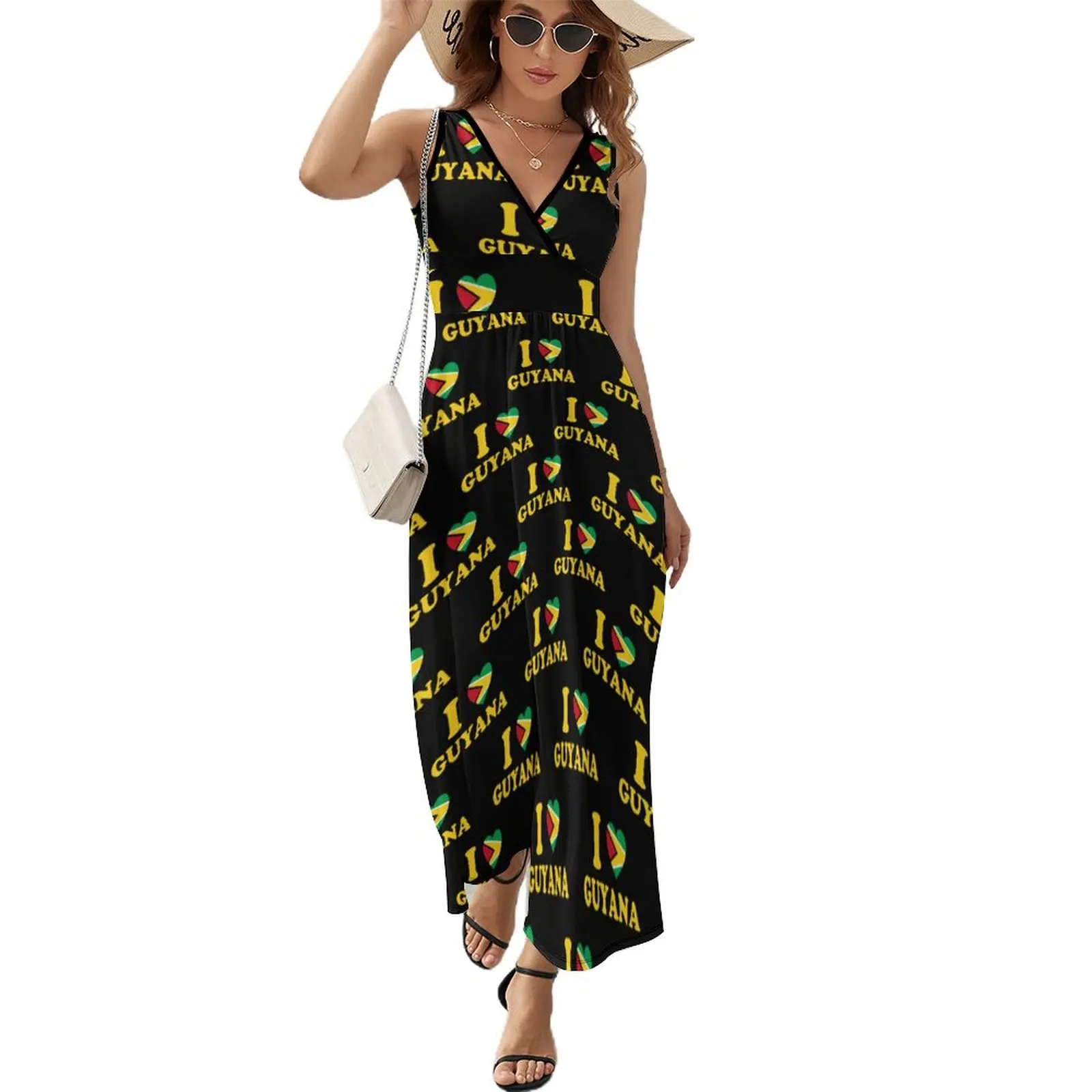 

I Love Guyana Heart Flag Dress Streetwear Boho Beach Long Dresses Woman Club Custom Maxi Dress Gift Idea