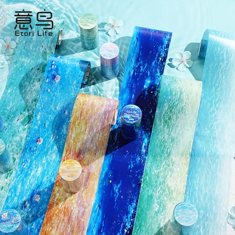 1Roll/5x200cm Layered Ocean Wave PET Tape Gradient Shade for DIY Handmade Album Scrapbooking Decorative Paper Supplies